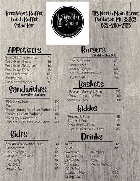 comThewoodenspoondiner See Larger Map - Get Directions Bookmark Update Menu Edit Info Read Reviews Write Review Share Hours Open Today 700am-230pm Monday Closed. . The wooden spoon restaurant pontotoc ms